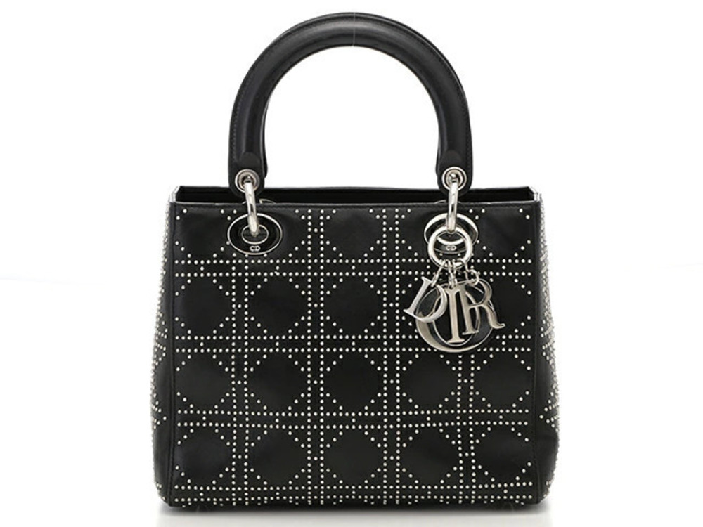 Dior Shoulder Studded Leather Bag Christian Lady Black